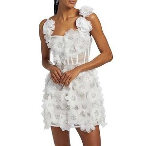 Bronx and Banco‎ Rosalie Sequin Applique Mini Dress in White - Size Large